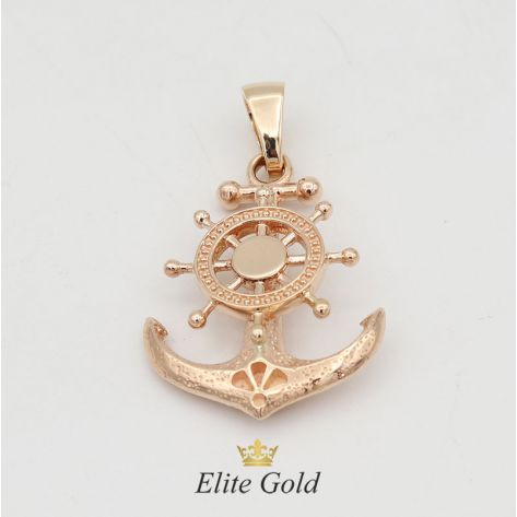 Золотой кулон морской якорь с штурвалом