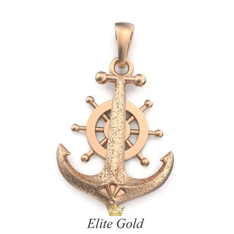 Золотой кулон морской якорь с штурвалом вид сзади