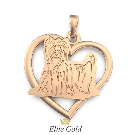 Золотая подвеска с изображением собачки в сердце
