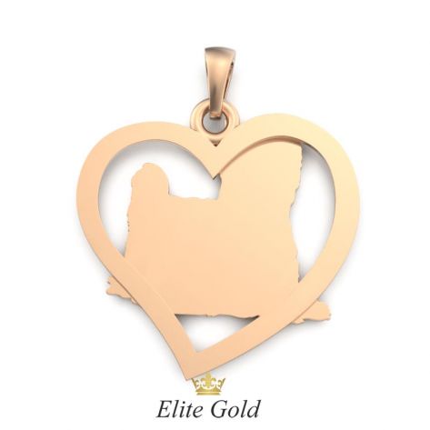 Золотая подвеска с изображением собачки в сердце вид сзади