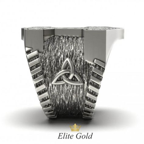 Золотое мужское кольцо Молот Тора вид сбоку