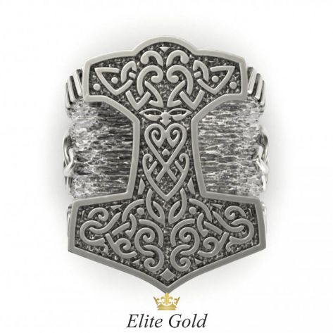 Золотое мужское кольцо Молот Тора вид сверху