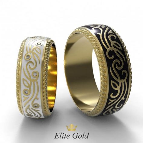 Золотые обручальные кольца Oriana с орнаментом и камнями