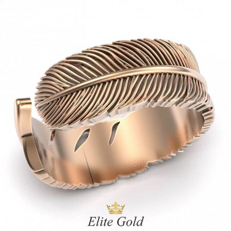 Золотое фантазийное кольцо в виде пера