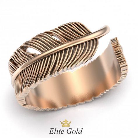 Золотое фантазийное кольцо в виде пера