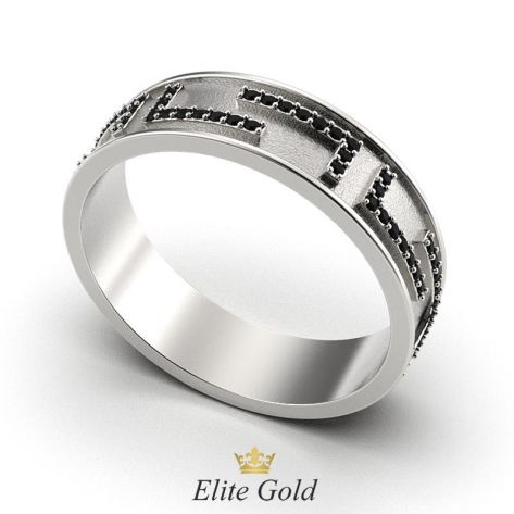 кольцо Verranо с черными камнями, в белом золоте с матированием