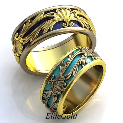 Винтажные обручальные кольца Prado de Flores с узорами и эмалью