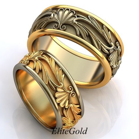 Винтажные обручальные кольца Prado de Flores с узорами и сочетанием фактур