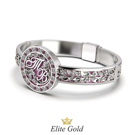 браслет Theodora в белом золоте с розовой эмалью