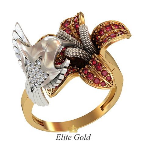 Фантазийное кольцо Jardin d'Eden в форме птицы и распустившегося цветка