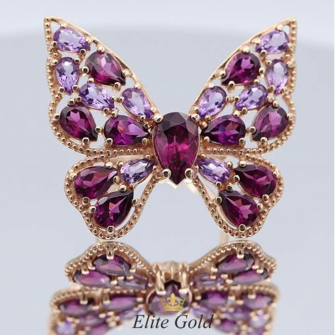 кольцо-бабочка с разноцветными камнями