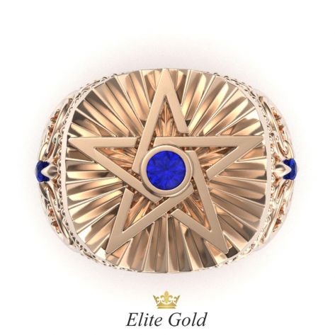 мужской перстень со звездой в центре - вид спереди