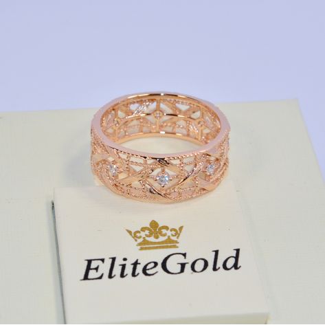 кольцо в стиле бренда Диор в красном золоте 585