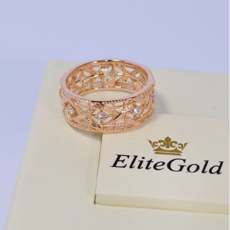 кольцо в стиле бренда Диор в красном золоте 585