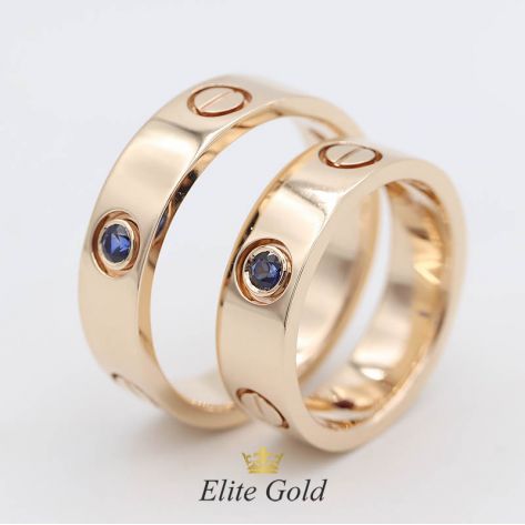 кольца Love в красном золоте с рубинами и сапфирами