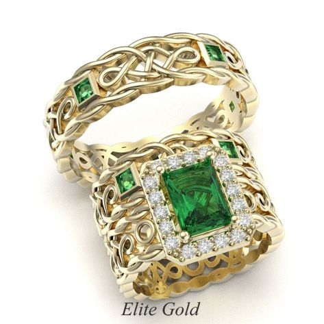 помолвочное кольцо Symbol of love в лимонном золоте в комплекте с обручальными