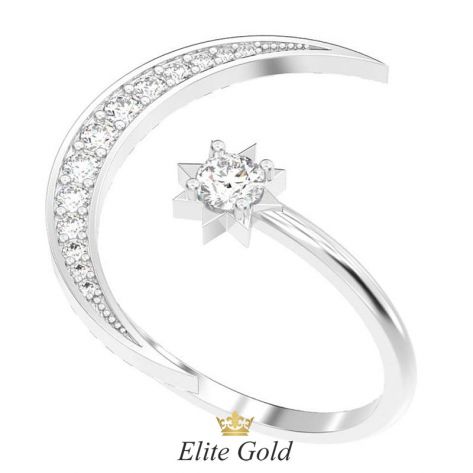 кольцо Selene в виде полумесяца и звезды в белом золоте