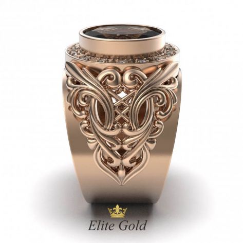 Фантазийное мужское кольцо с крупным камнем и вензелями