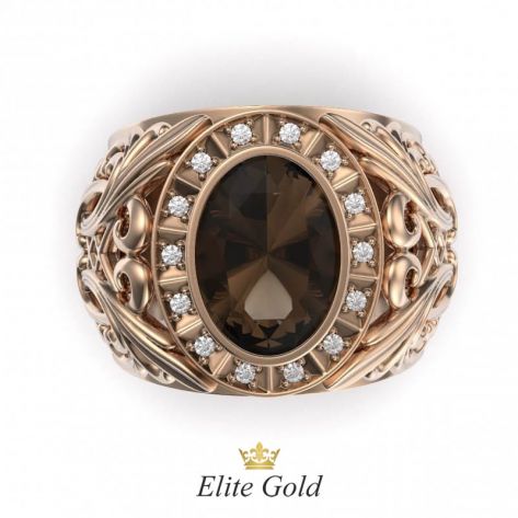 Фантазийное мужское кольцо с крупным камнем и вензелями