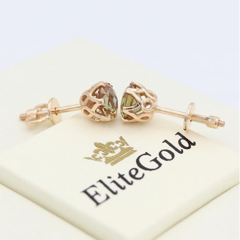 серьги-гвоздики в красном золоте с султанитами