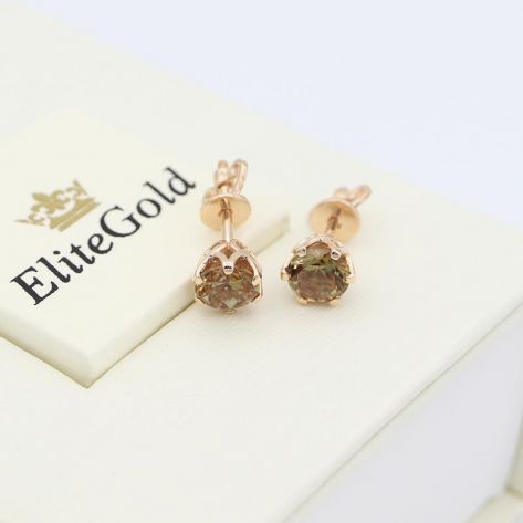 серьги-гвоздики в красном золоте с султанитами