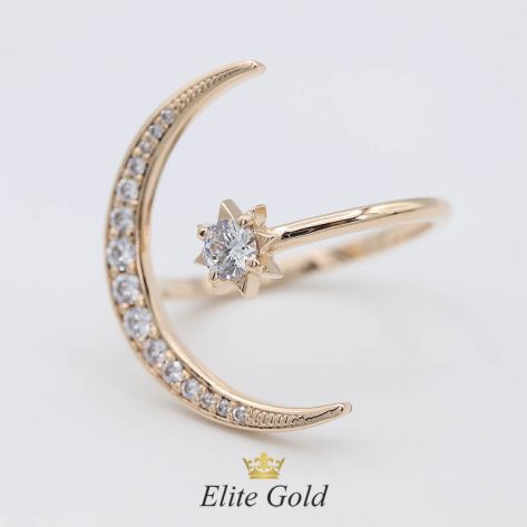 кольцо Selene в виде полумесяца и звезды в белом золоте