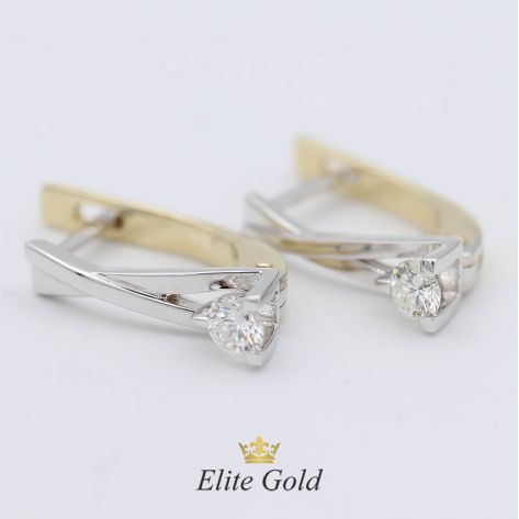 женские дизайнерские серьги в белом и лимонном золоте в камнях