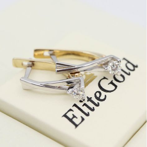 женские дизайнерские серьги в белом и лимонном золоте в камнях