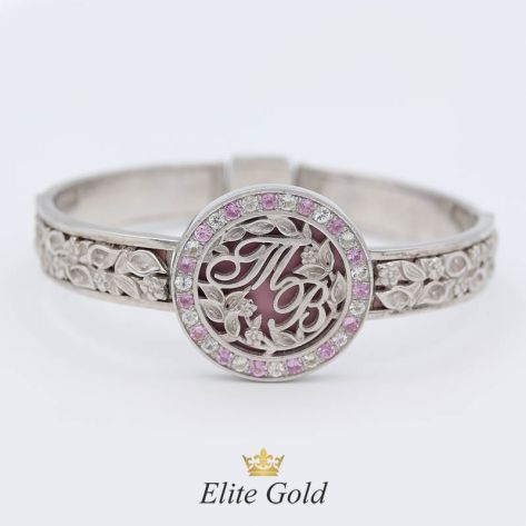 браслет Theodora в белом золоте с розовой эмалью