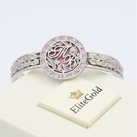 браслет Theodora в белом золоте с розовой эмалью