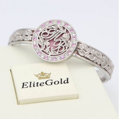 браслет Theodora в белом золоте с розовой эмалью