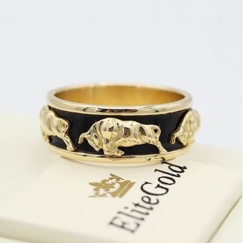 кольцо Buffalo с черной эмалью в лимоном золоте 750 пробы