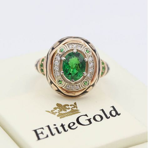 перстень Desert Sands с зелеными и белыми камнями