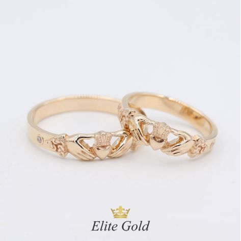 Кладдахские обручальные кольца Eternity в красном золоте с бриллиантами