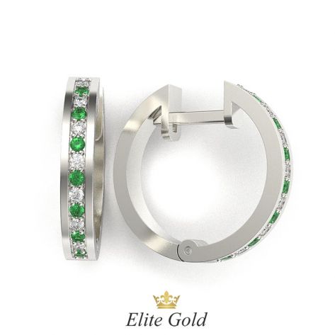 серьги-кольца Emerence с белыми и зелеными камнями в белом золоте