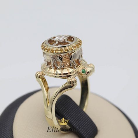 Фантазийный мужской перстень "Вершина Мира" в виде четырех слонов, стоящих на черепахе