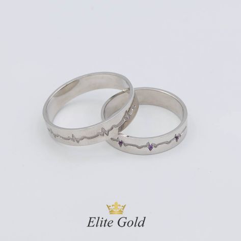 Обручальные кольца "Пульс" в белом золоте с аметистами