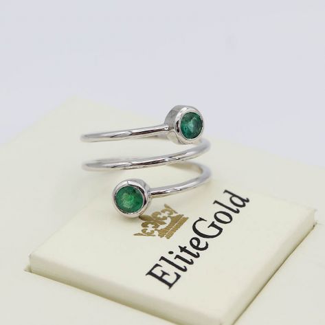 Авторское тонкое кольцо Karissa в виде спирали с двумя камнями