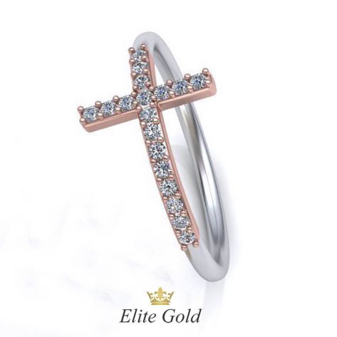 Авторское тонкое кольцо Cross в комбинированном золоте