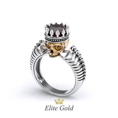 Дизайнерское рельефное кольцо Череп с камнем
