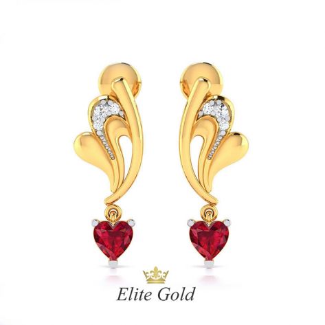 Авторские серьги-пусеты Pia с камнями в форме сердца