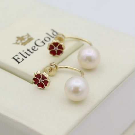 Авторские серьги-пусеты Joya с крупным жемчугом и эмалью