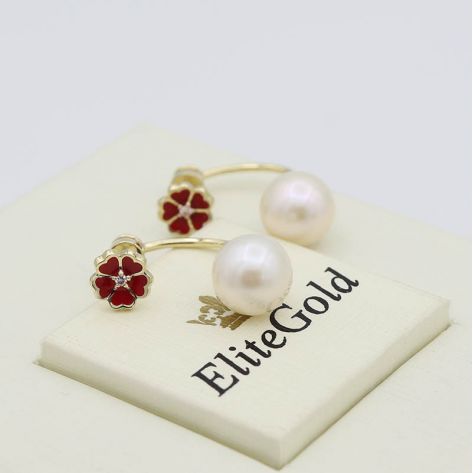 Авторские серьги-пусеты Joya с крупным жемчугом и эмалью