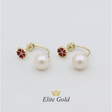 Авторские серьги-пусеты Joya с крупным жемчугом и эмалью