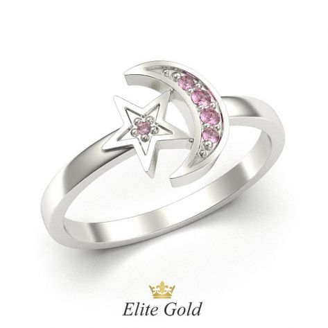 кольцо Estrella в виде луны и звезды в белом золоте