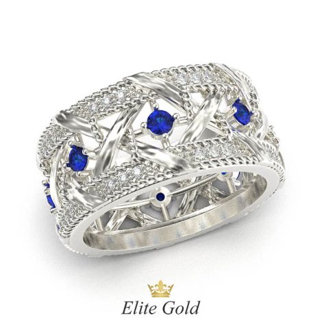 кольцо Marceline в белом золоте с белыми и синими камнями