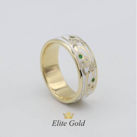 Авторское обручальное кольцо Cassara с узором и эмалью