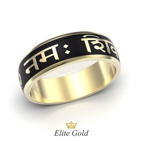 кольцо Mantra с черной эмалью в желтом золоте