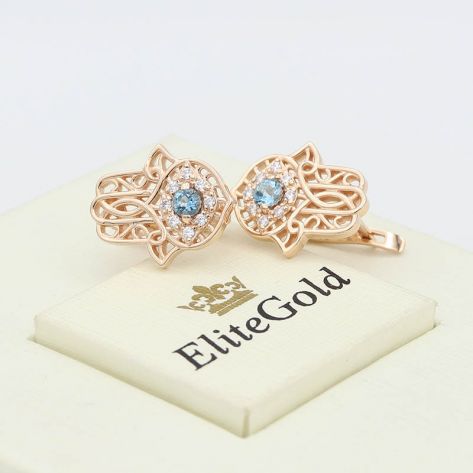 женские серьги Хамса в красном золоте 585