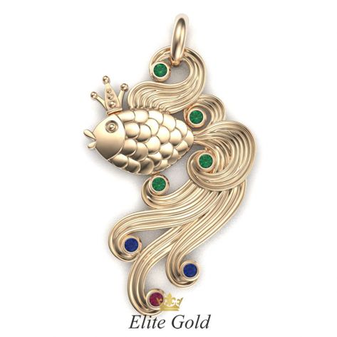 кулон в форме рыбки с разноцветными камнями